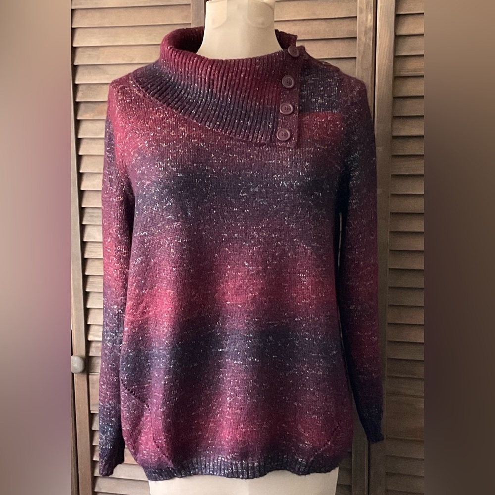 Dressbarn Button Up Turtleneck Long Sleeved Sweater